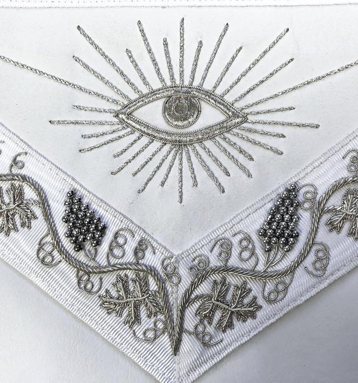 MASTER MASON Grand White Hand Embroided Apron with Square Compass G