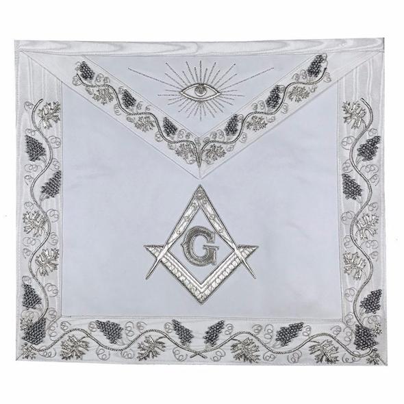 MASTER MASON Grand White Hand Embroided Apron with Square Compass G