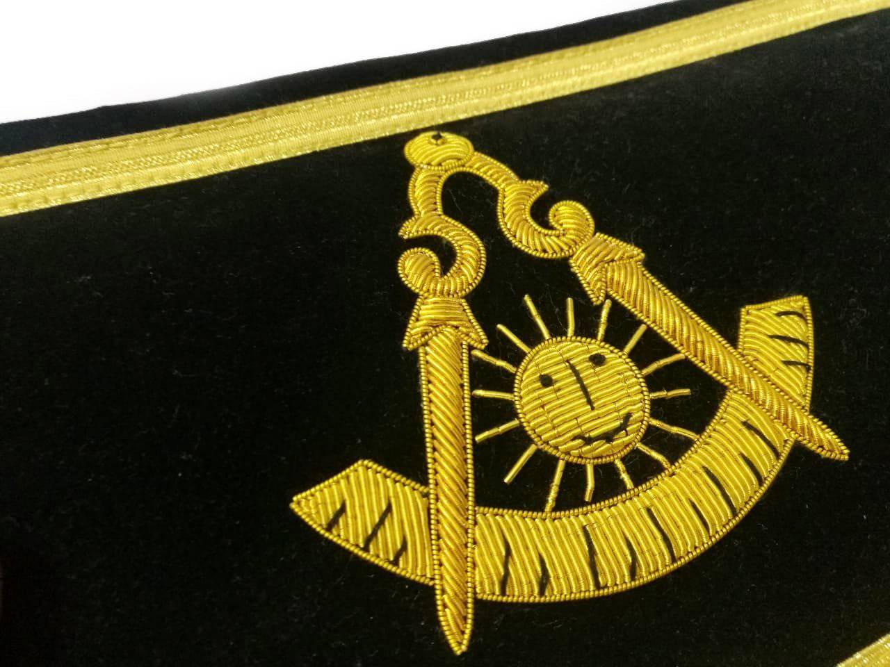 Past Master Blue Lodge Apron - Black Chenille with Gold Braid