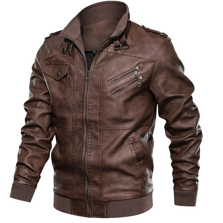 PU leather plain leather jacket hoodless