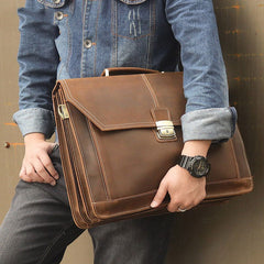 Crazy Horse Leather Briefcase Business mens briefcase cowhide layer Handbag Business Briefcase   Multifunctional Briefcase