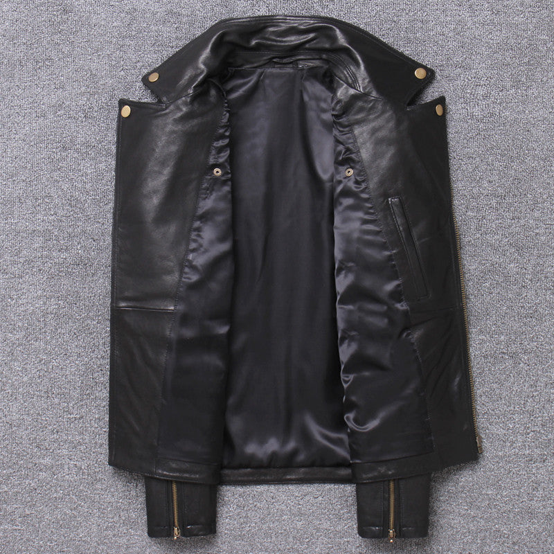 Lightweight Leather Sheepskin Motorcycle Jacket Single Coat