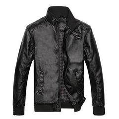 Stand-up collar Leather padded leather jacket-Leather jacket for mens