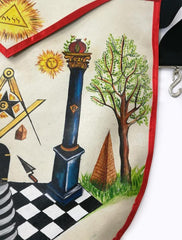 The Two Pillars of Jachin and Boaz Hand-Painted Masonic Lambskin Apron