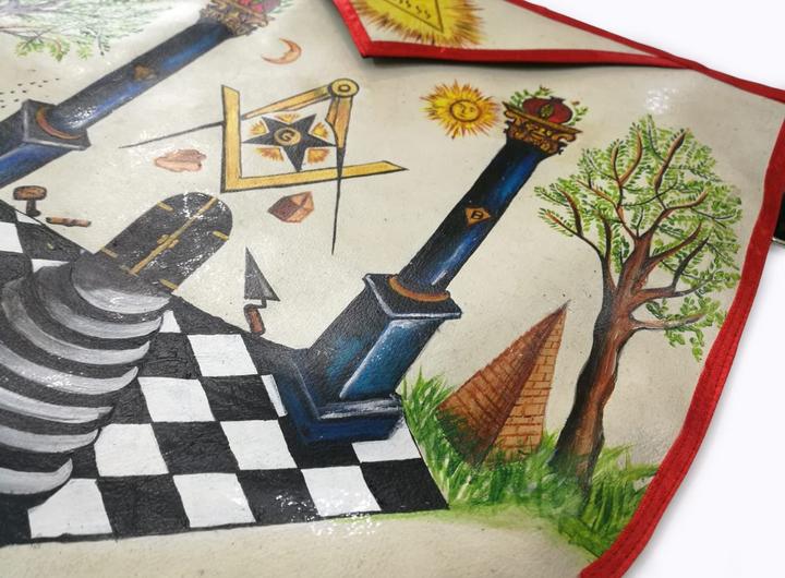 The Two Pillars of Jachin and Boaz Hand-Painted Masonic Lambskin Apron