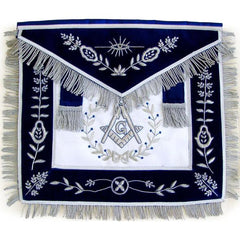 Masonic Master Mason Silver Bullion Hand Embroidered Apron Vine Work