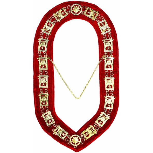 Shriner - Masonic Chain Collar - Gold/Silver on Red