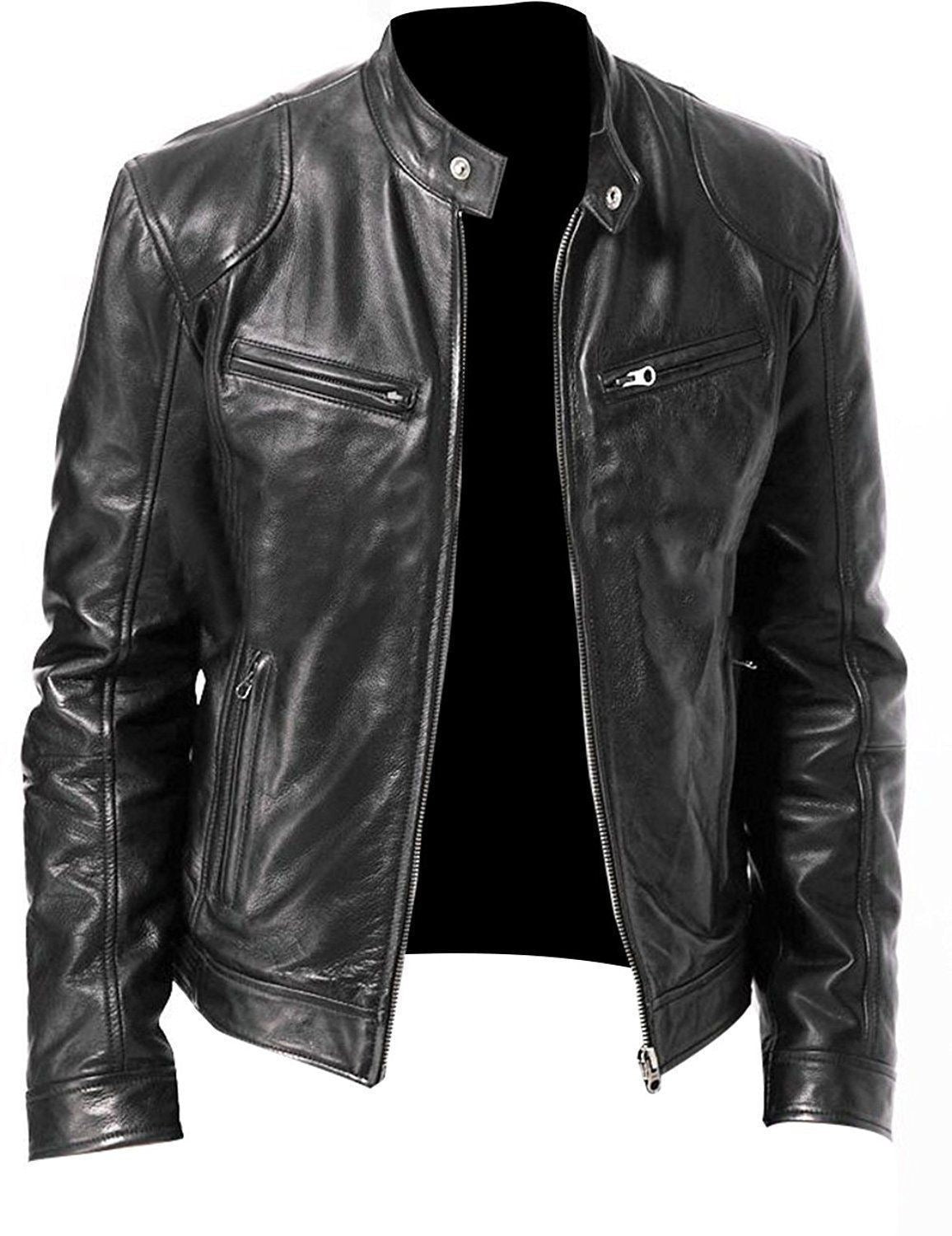 Pu Leather Collar Slim Leather Jacket