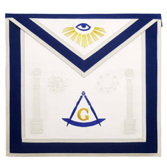 Master Mason Blue Lodge Apron - Sun, Moon & Pillars Hand Embroidery