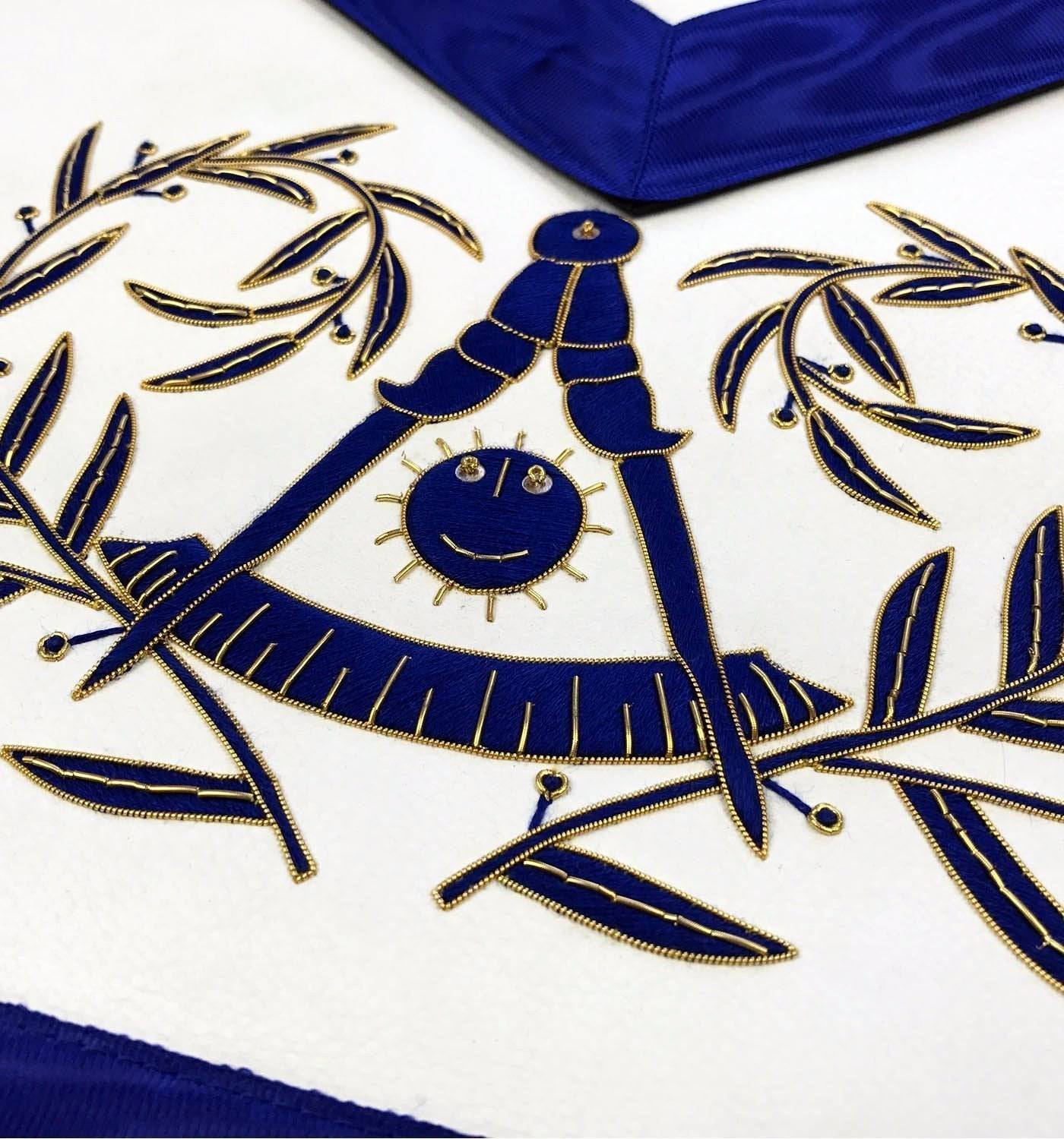 Past Master Blue Lodge Apron - Bullion Blue & Gold Hand Embroidery