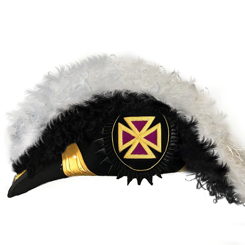 Past Grand Commander Knights Templar Commandery Chapeau - Black Underlayer Plumes