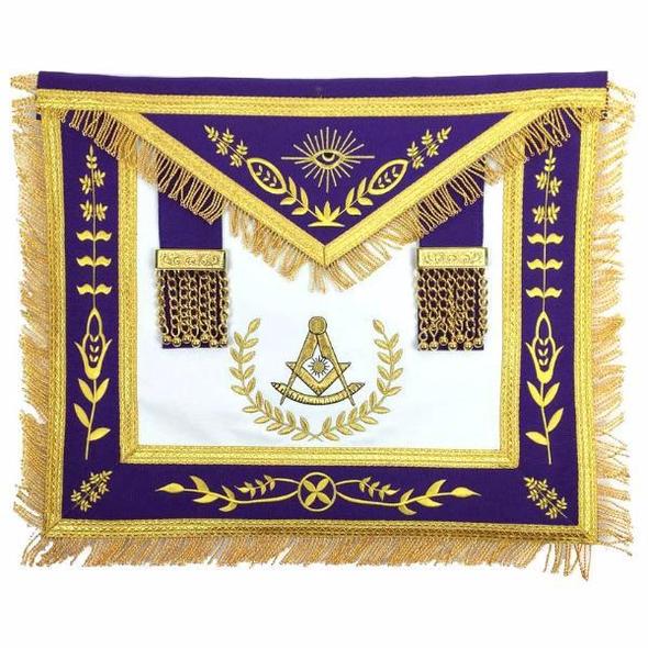 Masonic Blue Lodge Past Master Gold Machine Embroidery Purple Apron