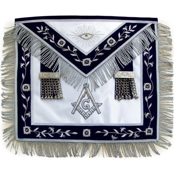 Masonic Master Mason Silver Bullion Hand Embroidered Apron Metal Tassels