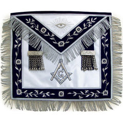 Masonic Master Mason Silver Bullion Hand Embroidered Apron Metal Tassels