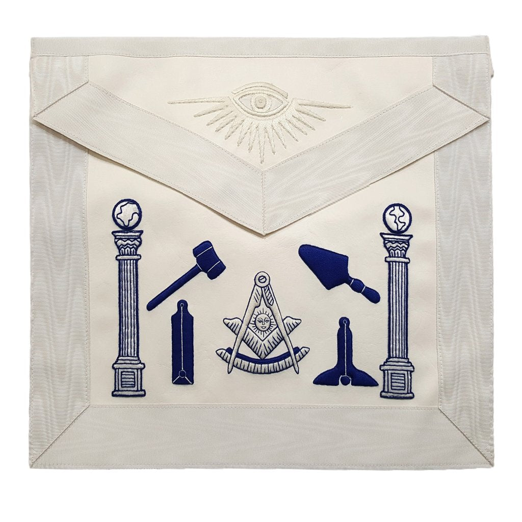 Past Master Apron - Hand Embroidered Tools White Apron