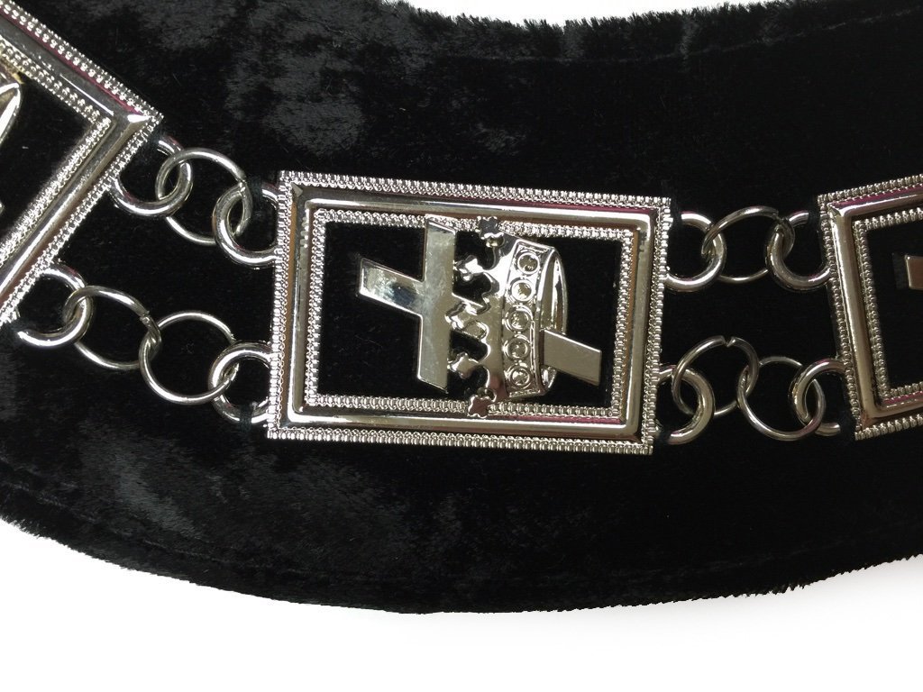 Knights Templar Commandery Chain Collar - Silver Plated on Black Velvet