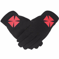 Masonic Knight Templar Black 100% Cotton Machine Embroidery Glove  (2 Pairs)