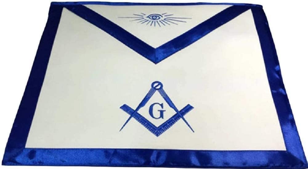 Blue Satin Master Mason Apron Square Compass & G