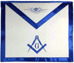 Blue Satin Master Mason Apron Square Compass & G