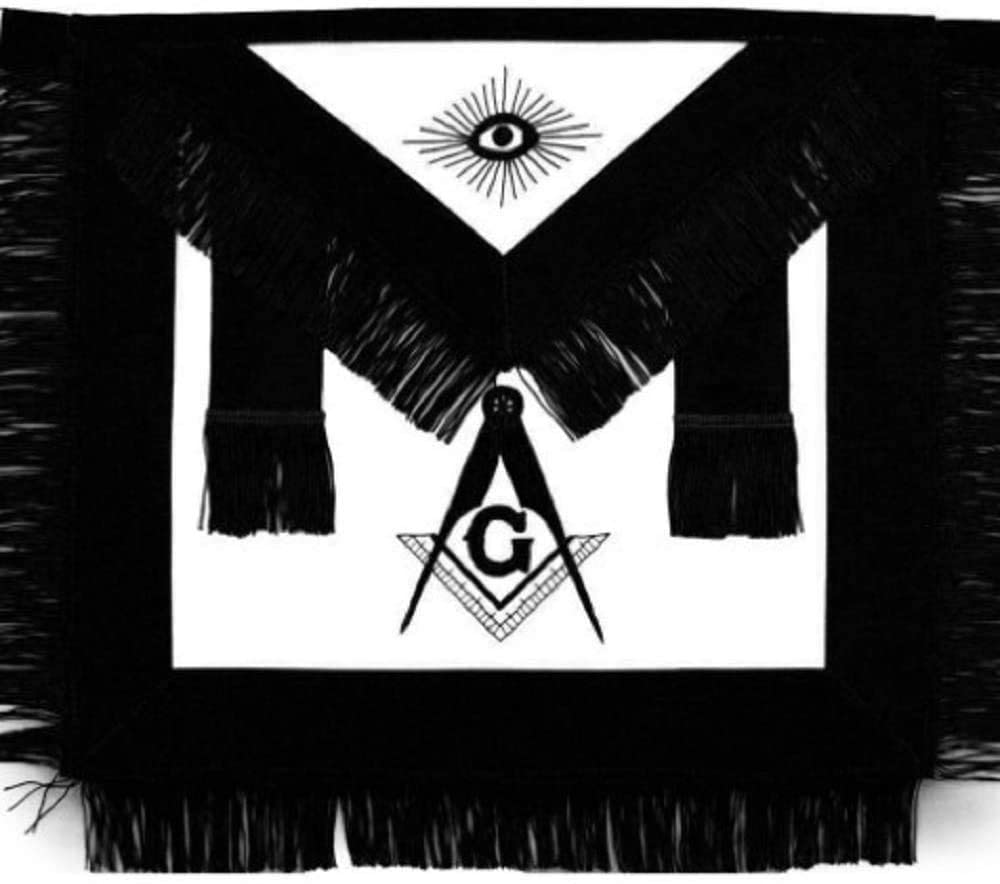 Masonic Master Mason Funeral Apron Black With Fringe Hand Embroidered