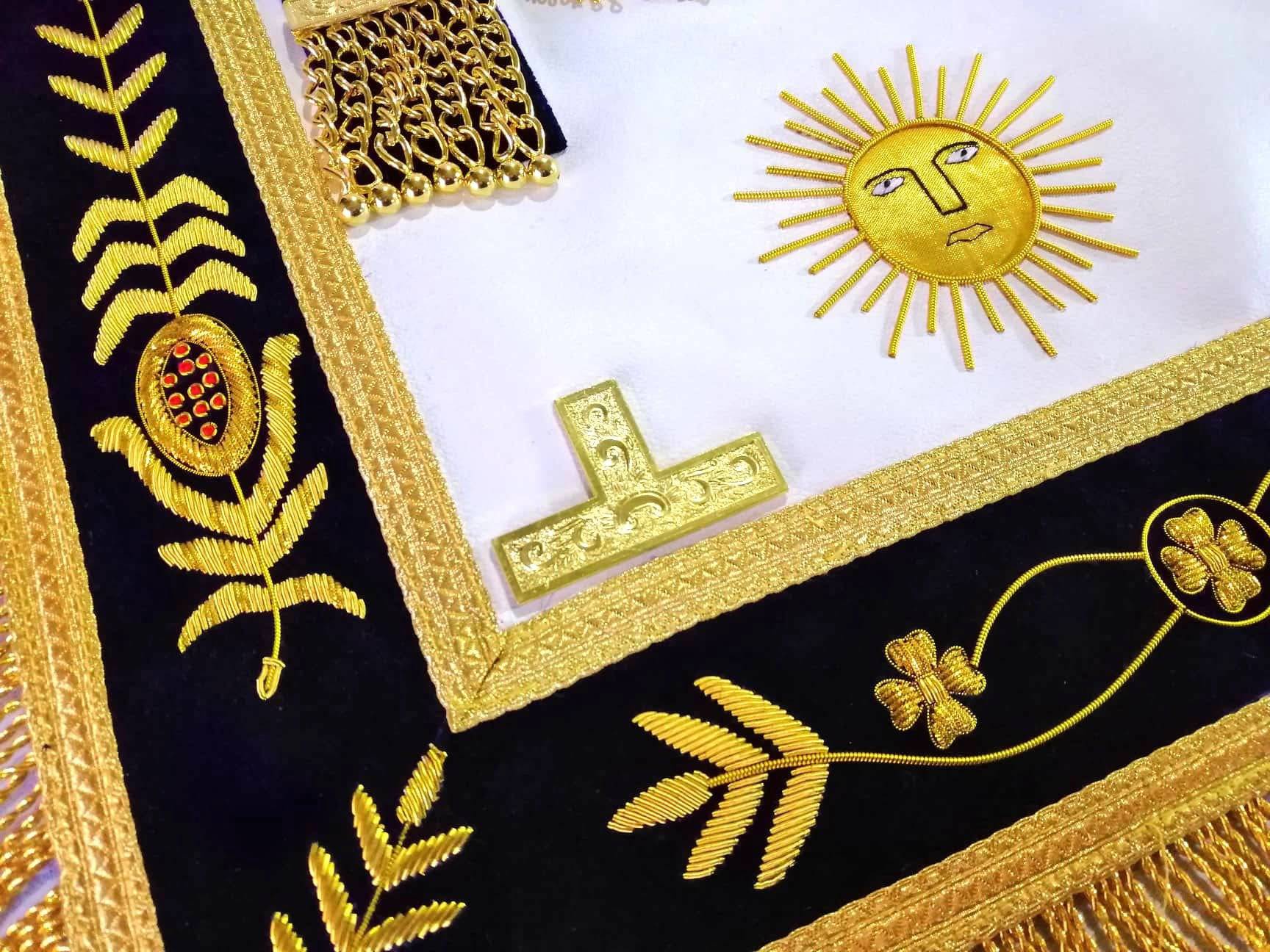 Past Master Blue Lodge California Regulation Apron - Gold Sun & Vinework