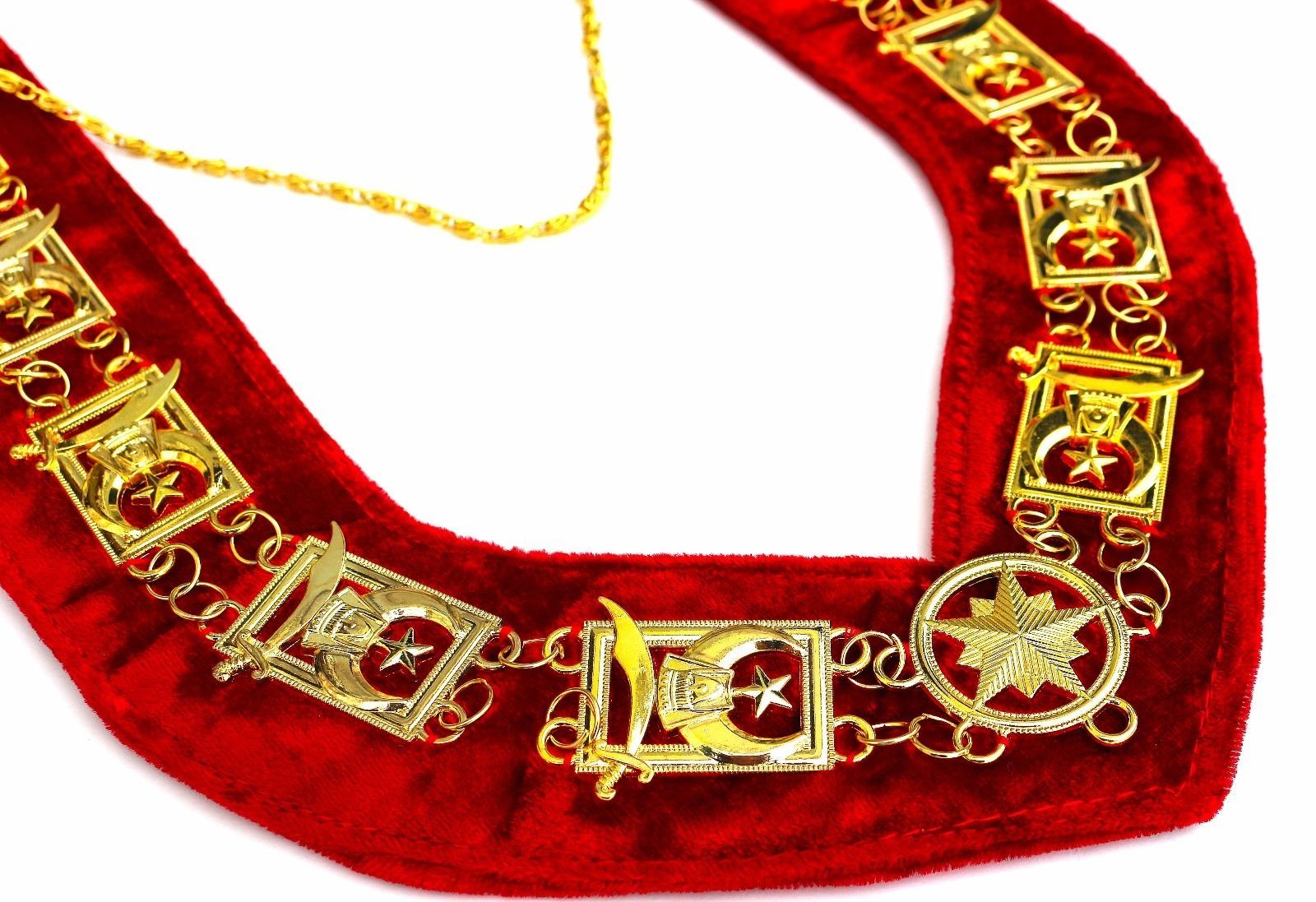 Shriners Chain Collar - Gold Plated on Red Velvet