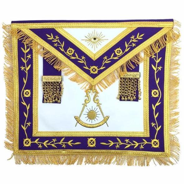 Masonic Blue Lodge Past Master Gold Machine Embroidery Freemason Purple Apron