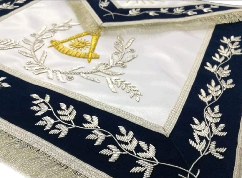 Masonic Past Master Apron Blue Hand Embroidered Silver Bullion