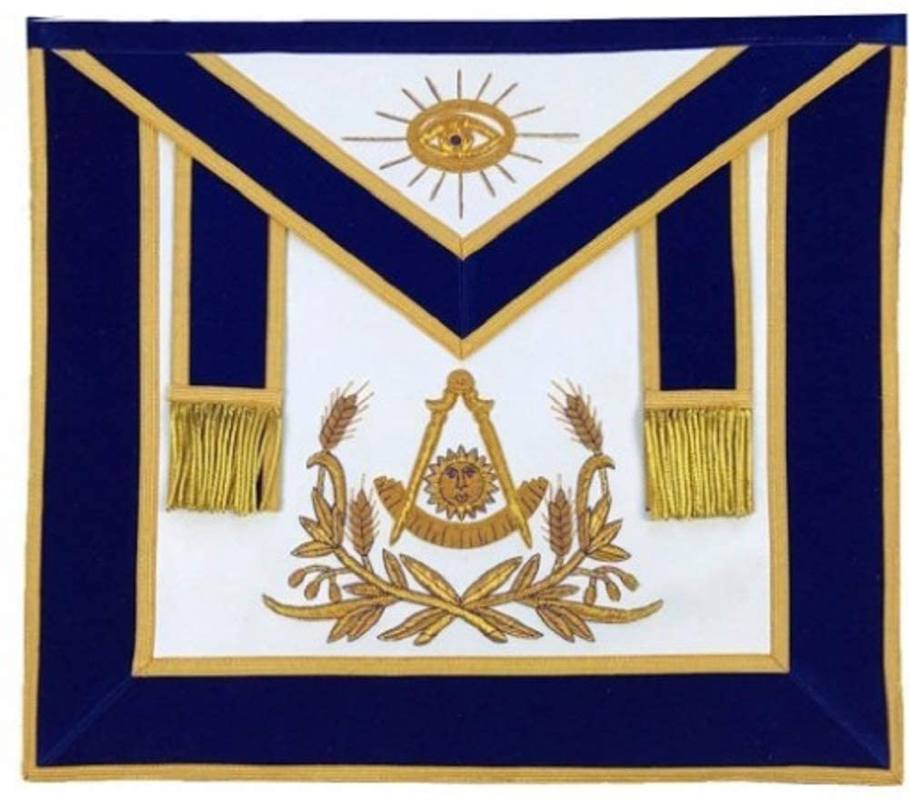 Masonic Past Master Hand Embroidered Apron Gold Embroidery Blue Velvet