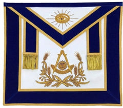 Masonic Past Master Hand Embroidered Apron Gold Embroidery Blue Velvet