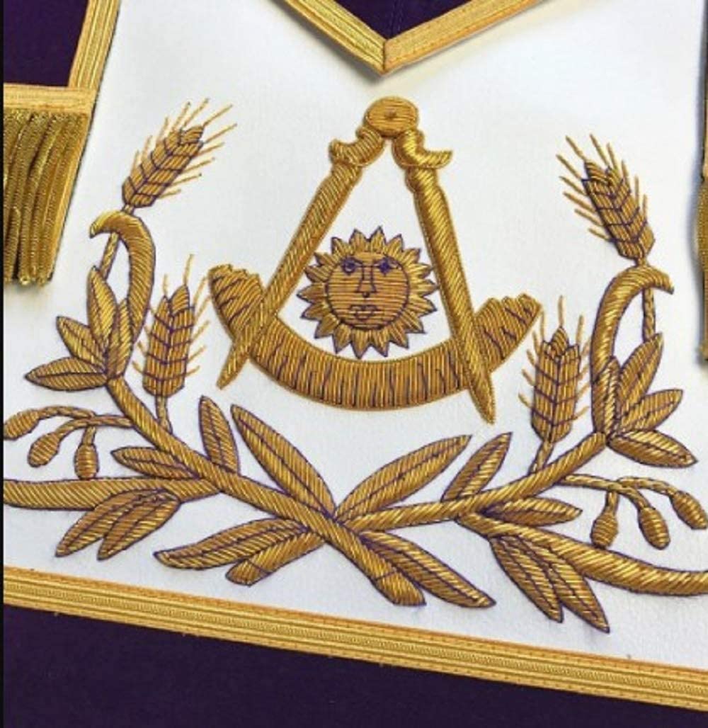 Masonic Past Master Hand Embroidered Apron Gold Embroidery Purple Velvet