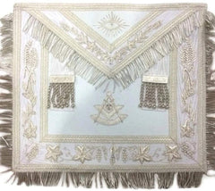 Masonic White Blue Lodge Past Master Apron Hand Embroidered Bullion Vine