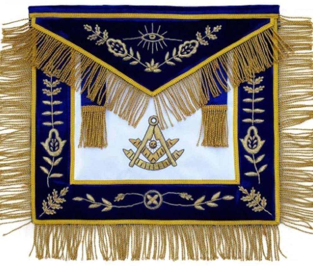 Masonic Past Master Apron Blue Hand Embroidered Bullion Vine Work