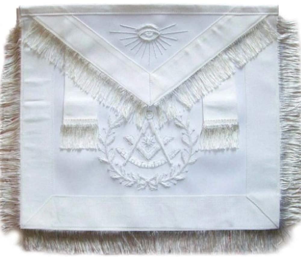 Masonic Past Master Apron All White With Wreath Fringe