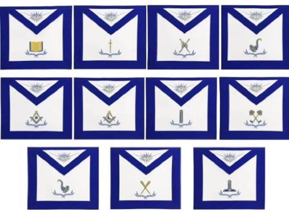 Masonic Blue Lodge Officers Apron Set of 11 Machine Embroidery Aprons