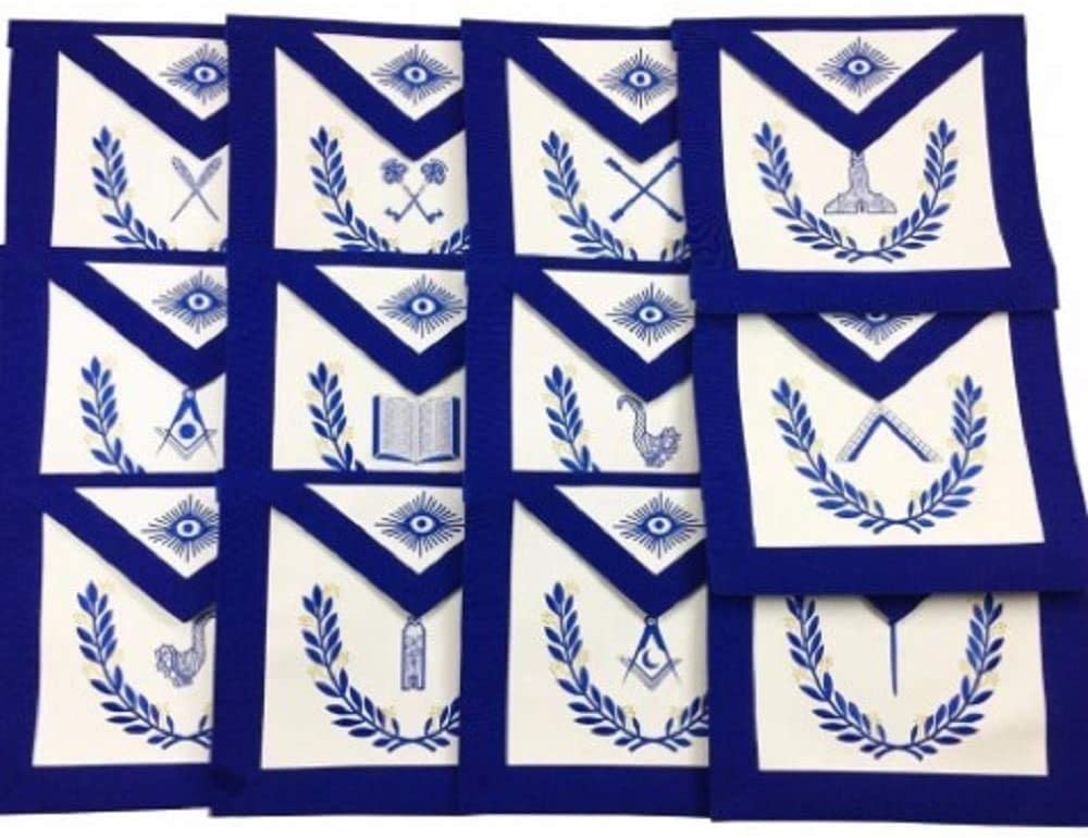 Masonic Blue Lodge Officers Aprons with wreath - Set of 12 Aprons