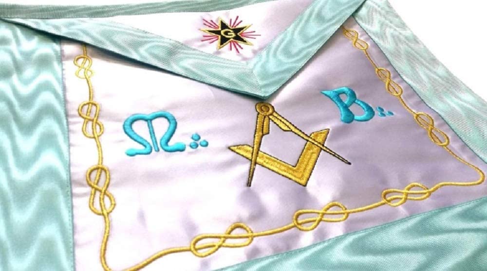 Master Mason French Rite/Modern Rite Square Compass Silk Apron - Sky Blue