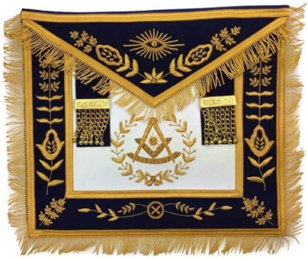 Masonic Blue Lodge Past Master Gold Handmade Embroidery Apron Navy