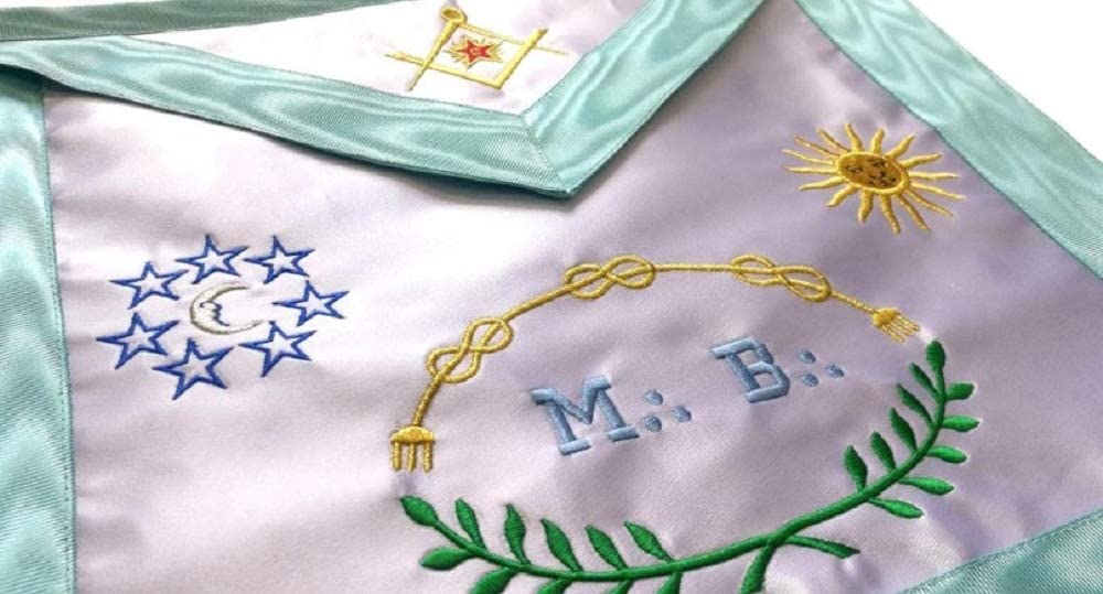 Master Mason French Rite / Modern Rite Moon Sun Silk Apron - Sky Blue