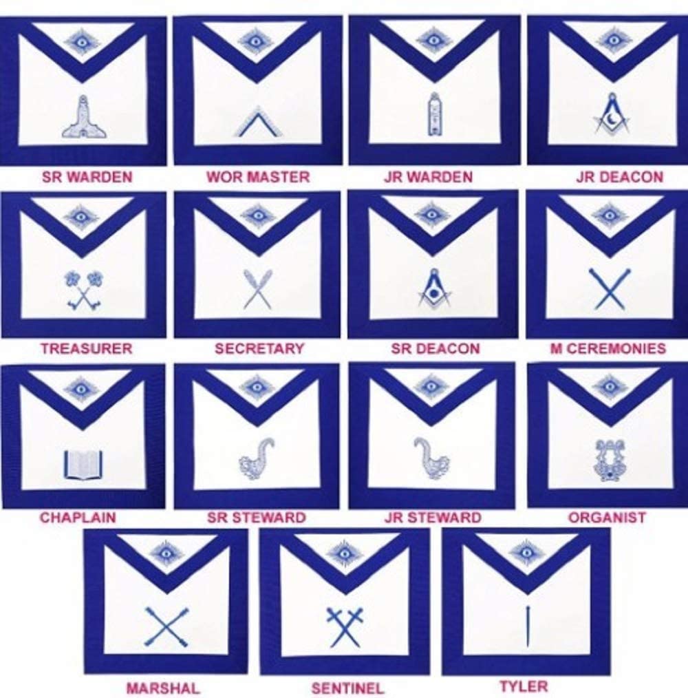 Masonic Blue Lodge Officers Aprons- Set of 15 Aprons