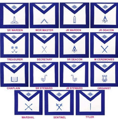 Masonic Blue Lodge Officers Aprons- Set of 15 Aprons