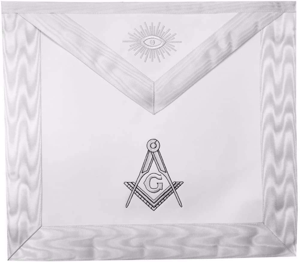 Masonic Blue Lodge White Machine Embroidery Apron with square compass with G