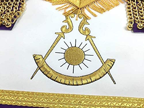 Masonic Blue Lodge Past Master Gold Machine Embroidery Freemason Purple Apron