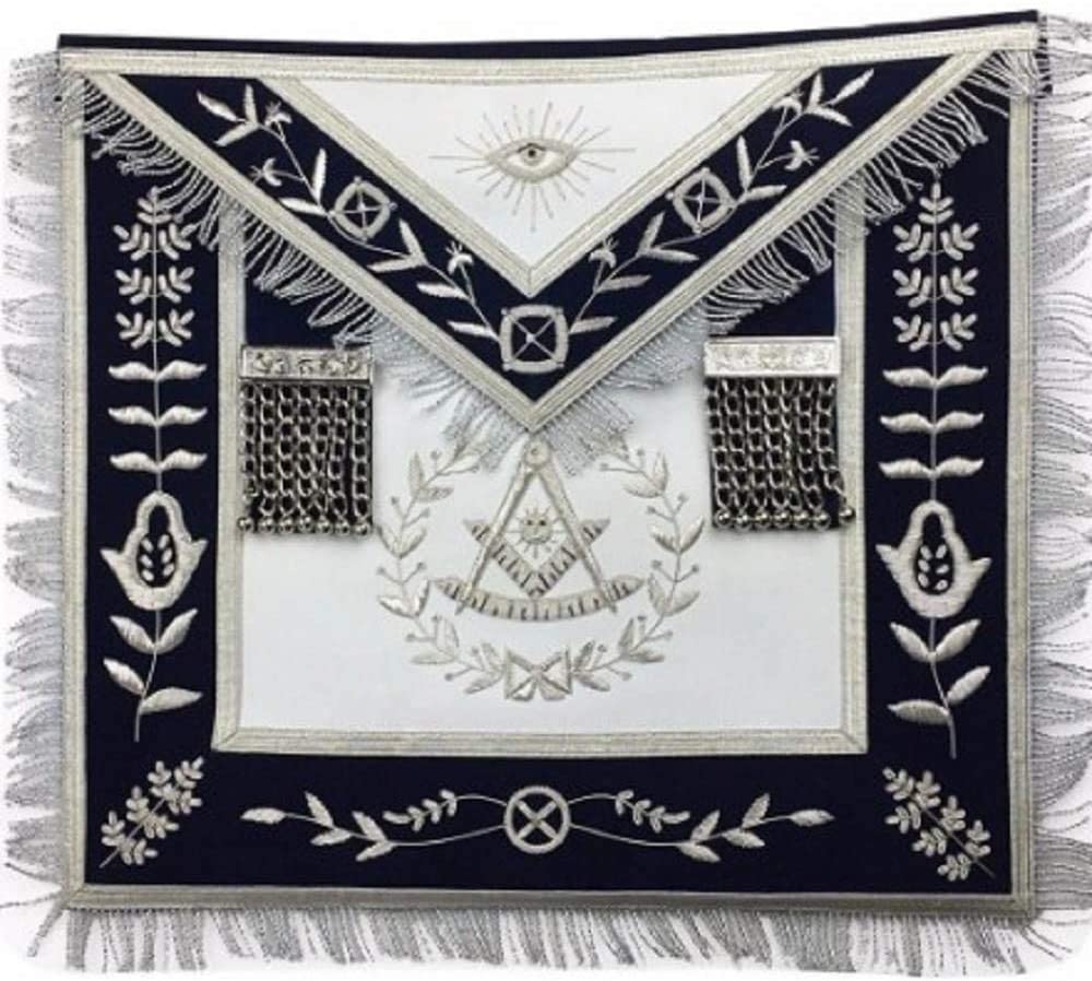 Masonic Blue Lodge Past Master Silver Handmade embroidery Apron Navy