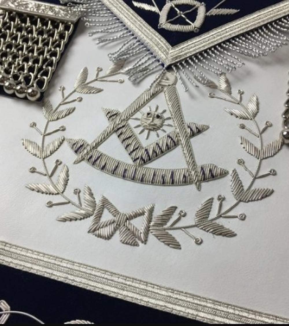 Masonic Blue Lodge Past Master Silver Handmade embroidery Apron Navy