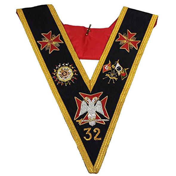 Rose Croix 32nd Degree Collar Hand Embroidered Gold Bullion Wire Made