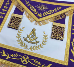 Masonic Blue Lodge Past Master Gold Machine Embroidery Purple Apron