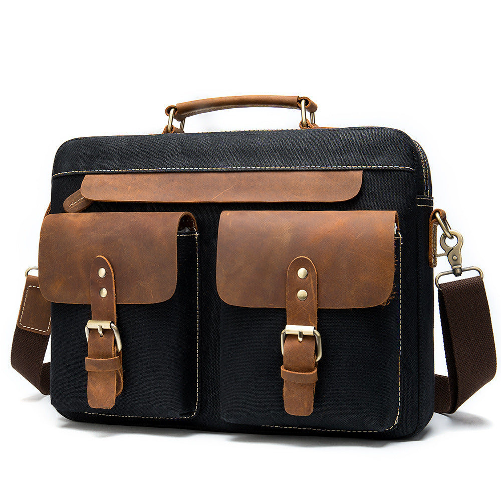 Cowhide with cloth briefcase Men's Leather business briefcase Briefcase Official Briefcase Multifunctional Briefcase