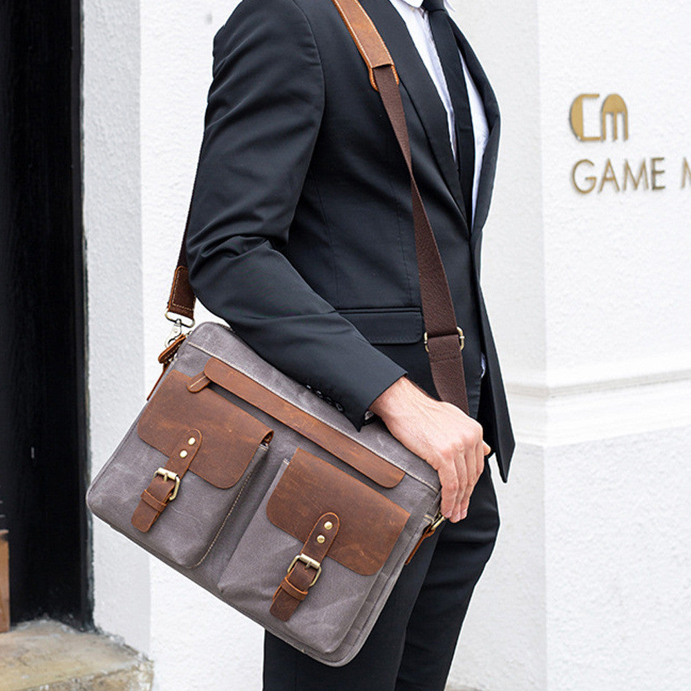 Cowhide with cloth briefcase Men's Leather business briefcase Briefcase Official Briefcase Multifunctional Briefcase