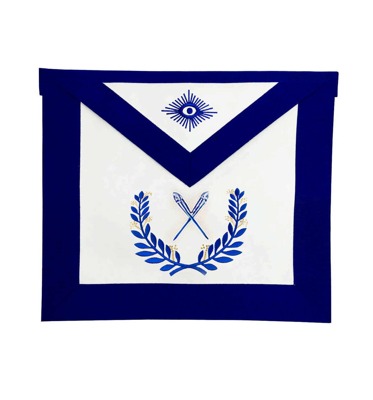 Secretary Blue Lodge Officer Apron - Royal Blue Wreath Embroidery